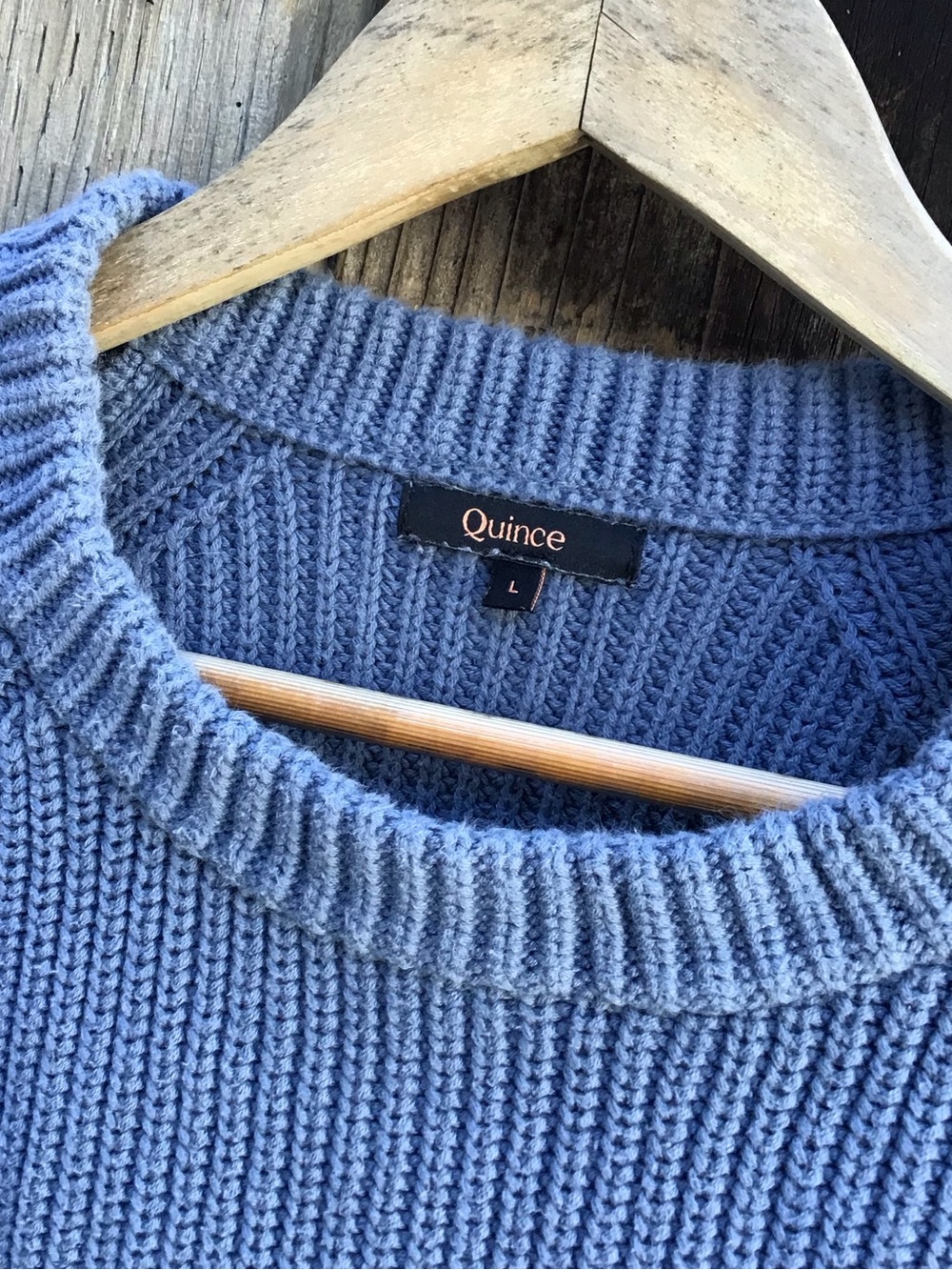 Quince Organic Cotton Fisherman Crew Sweater Blue Womens Large Knit - Picture 3 of 6